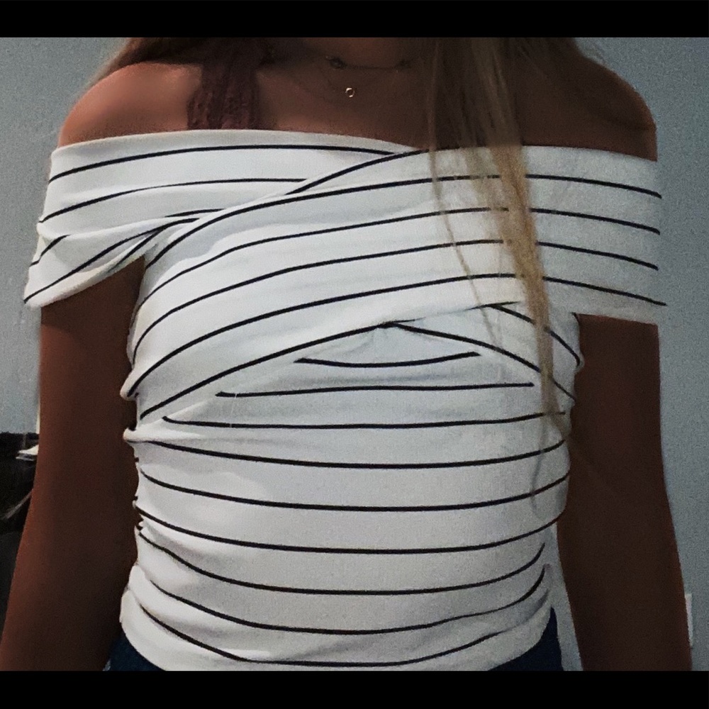 zara striped off shoulder crop top